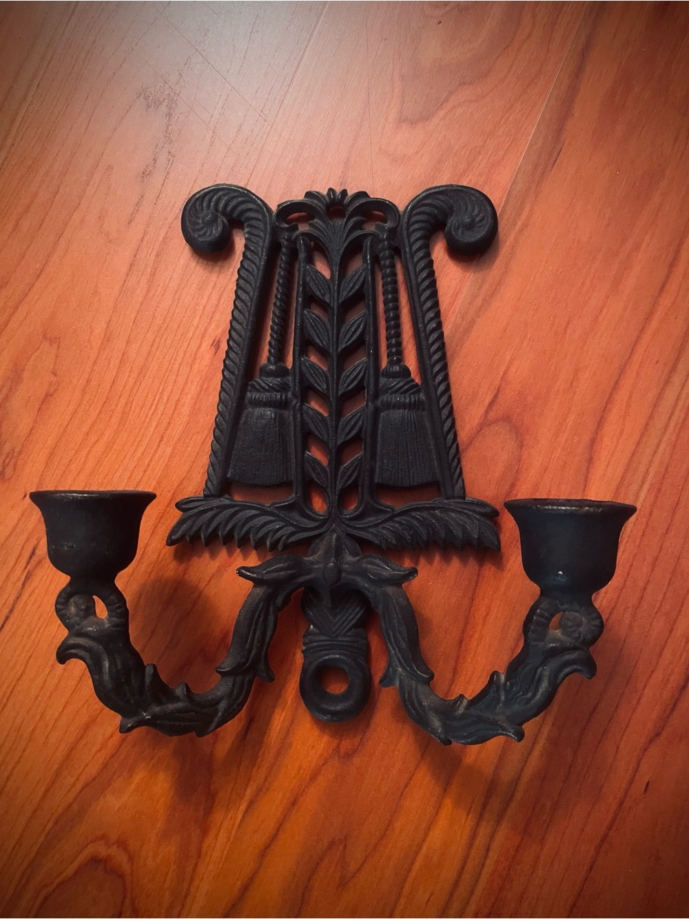 VTG Wilton Cast Iron Candle Holder 2 Arm Wall Hanging Sconce Victorian Gothic